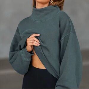 Joah Brown Turtleneck Mock Neck Sweatshirt Black OS